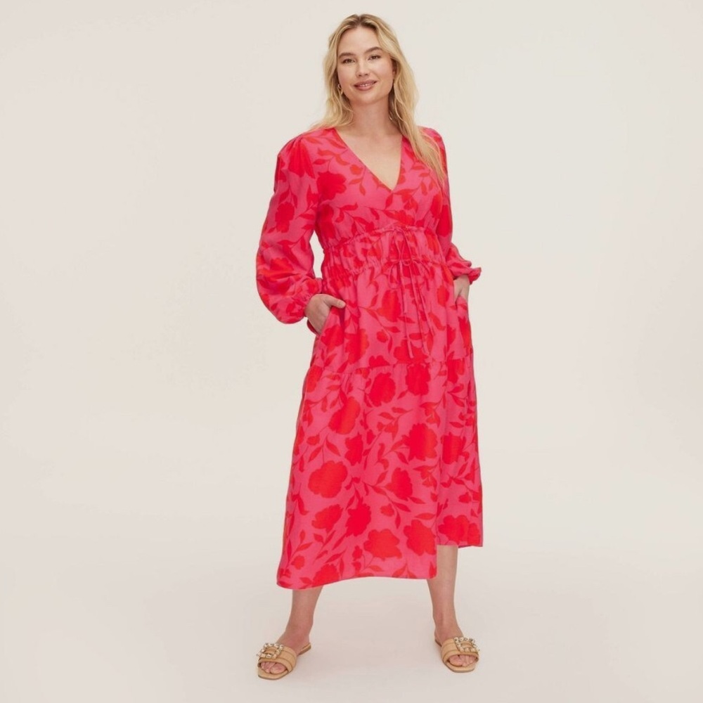 NWT Kate Spade New York x Target Sz Large Rose Linen Long Sleeve Maxi Dress